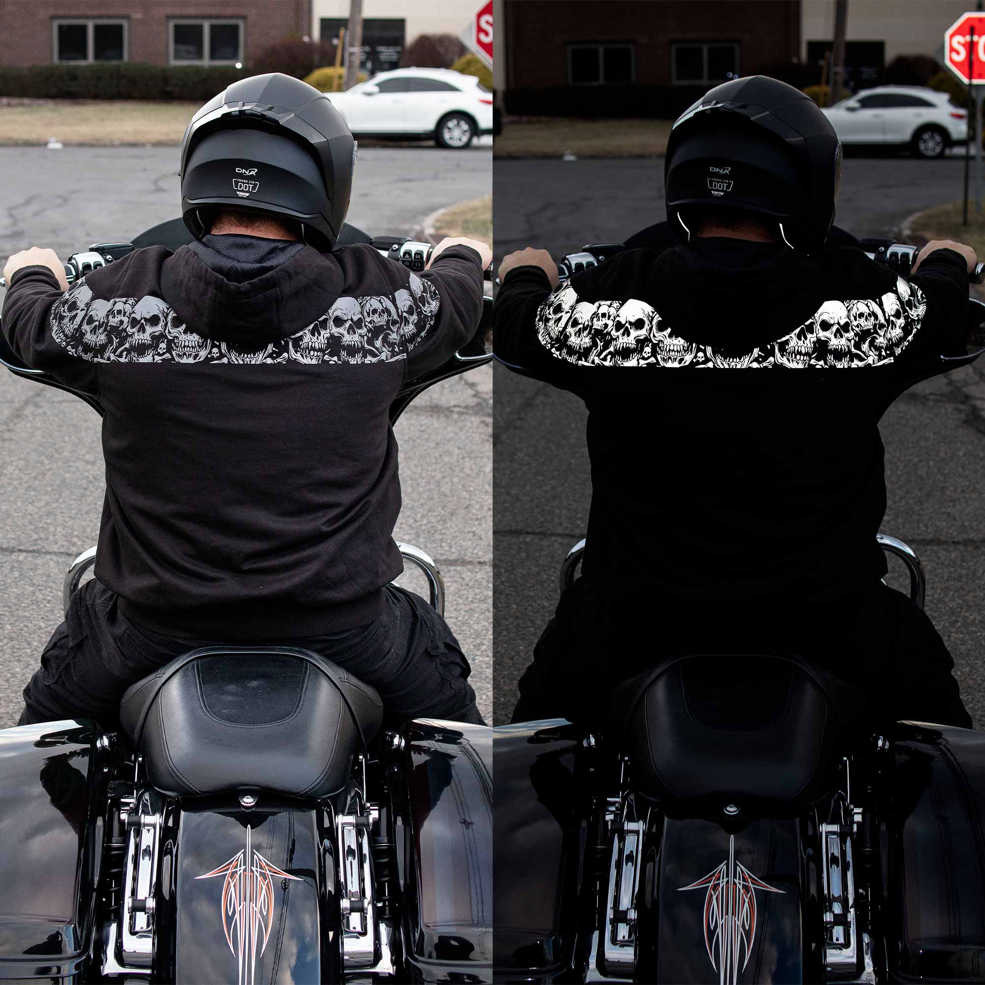 MMCC Men’s Bare Bones Hoodie – Reflective Skull Graphics Front & Back, Full Zip, 100 % Cotton - MPM1681 - Image 5