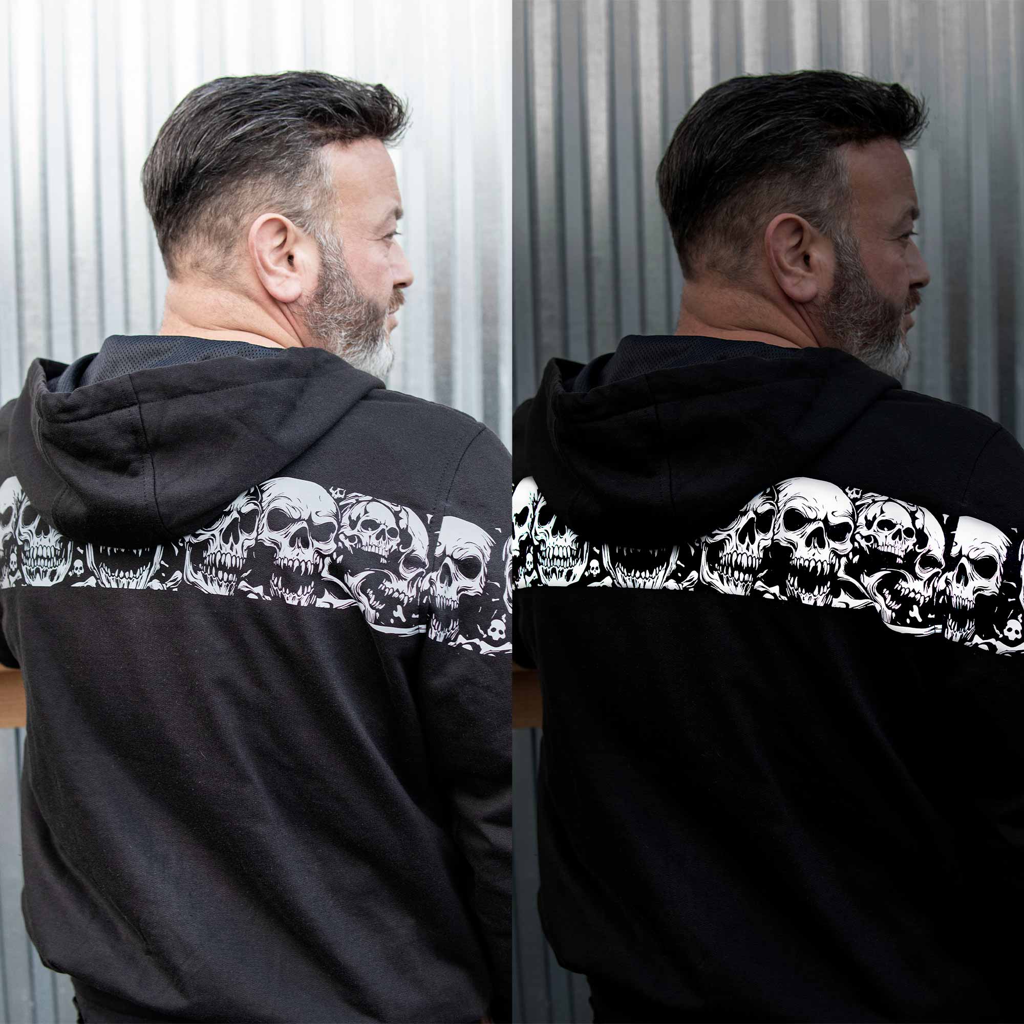 MMCC Men’s Bare Bones Hoodie – Reflective Skull Graphics Front & Back, Full Zip, 100 % Cotton - MPM1681 - Image 6