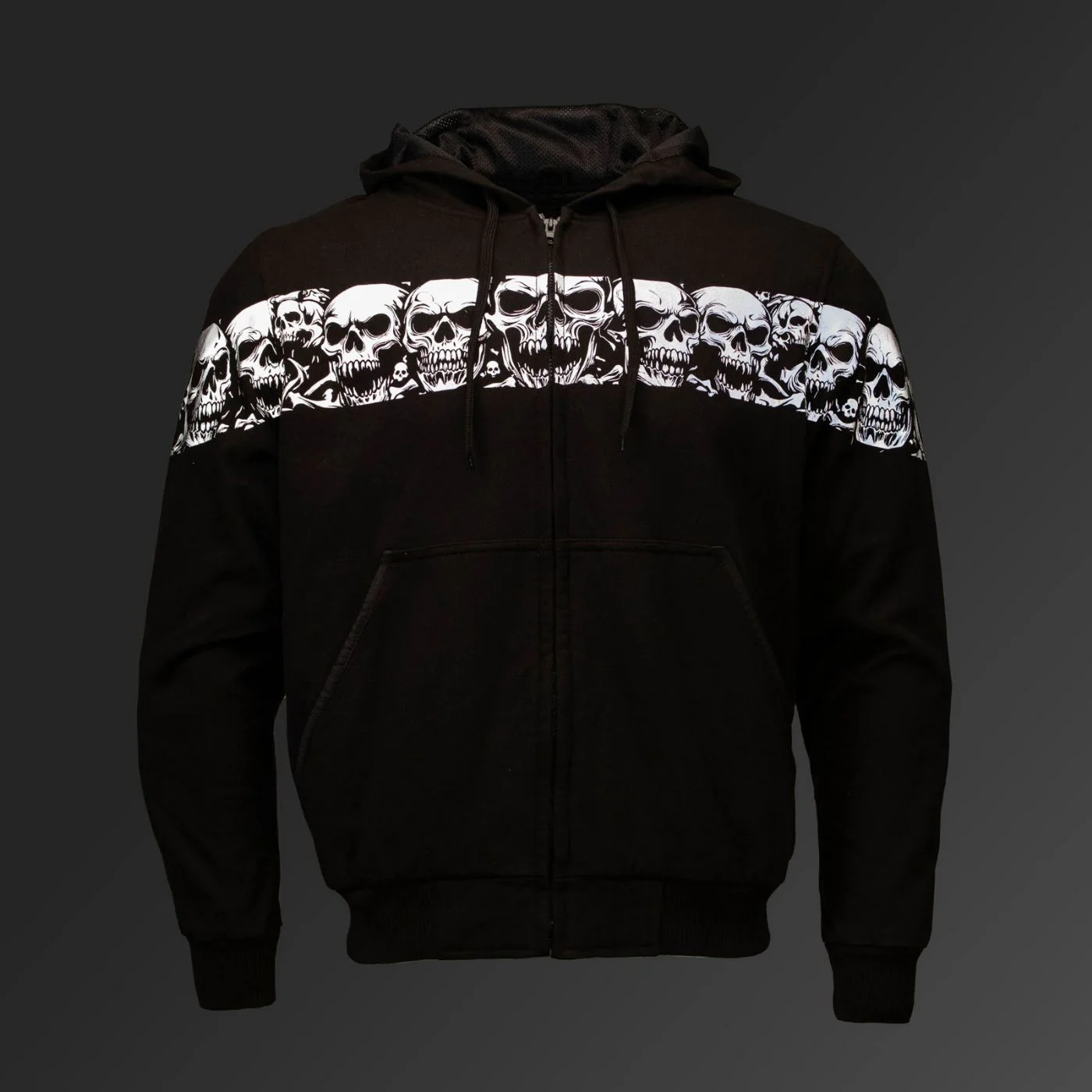 MMCC Men’s Bare Bones Hoodie – Reflective Skull Graphics Front & Back, Full Zip, 100 % Cotton - MPM1681 - Image 7