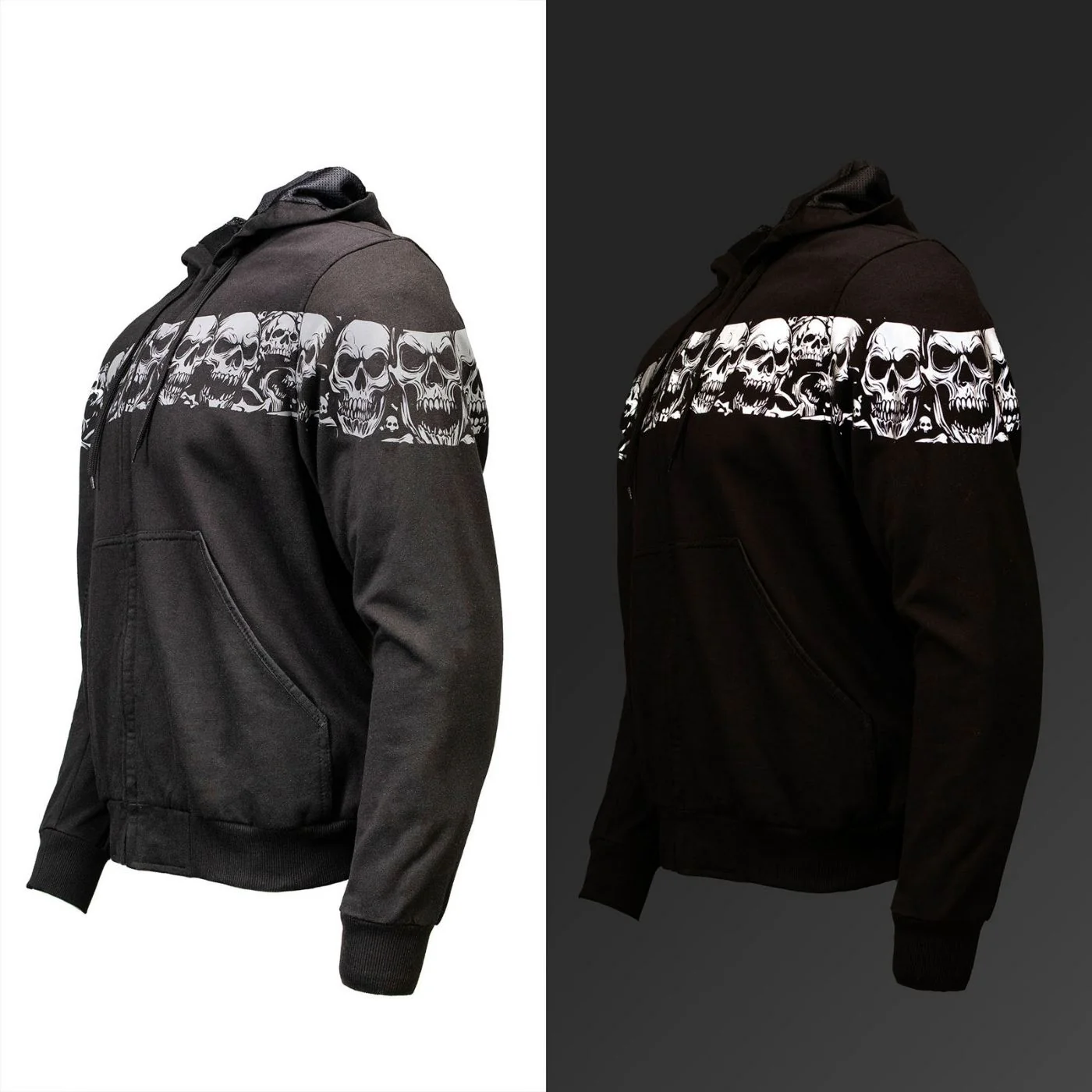 MMCC Men’s Bare Bones Hoodie – Reflective Skull Graphics Front & Back, Full Zip, 100 % Cotton - MPM1681 - Image 9