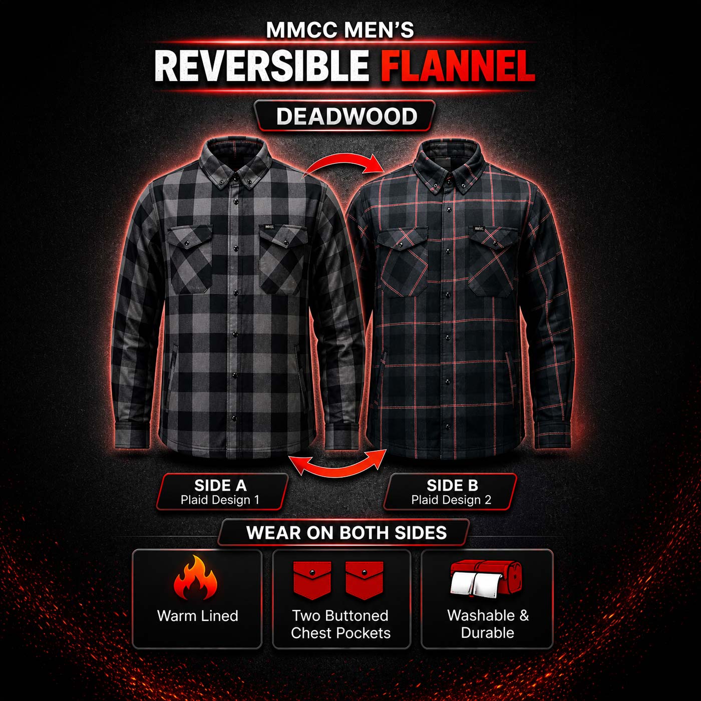 MMCC Men's Desperado Reversible Flannel Shirt - 100% Cotton Snap Front Plaid w/ Chest and Hand Pockets - MNG11805 - Image 21
