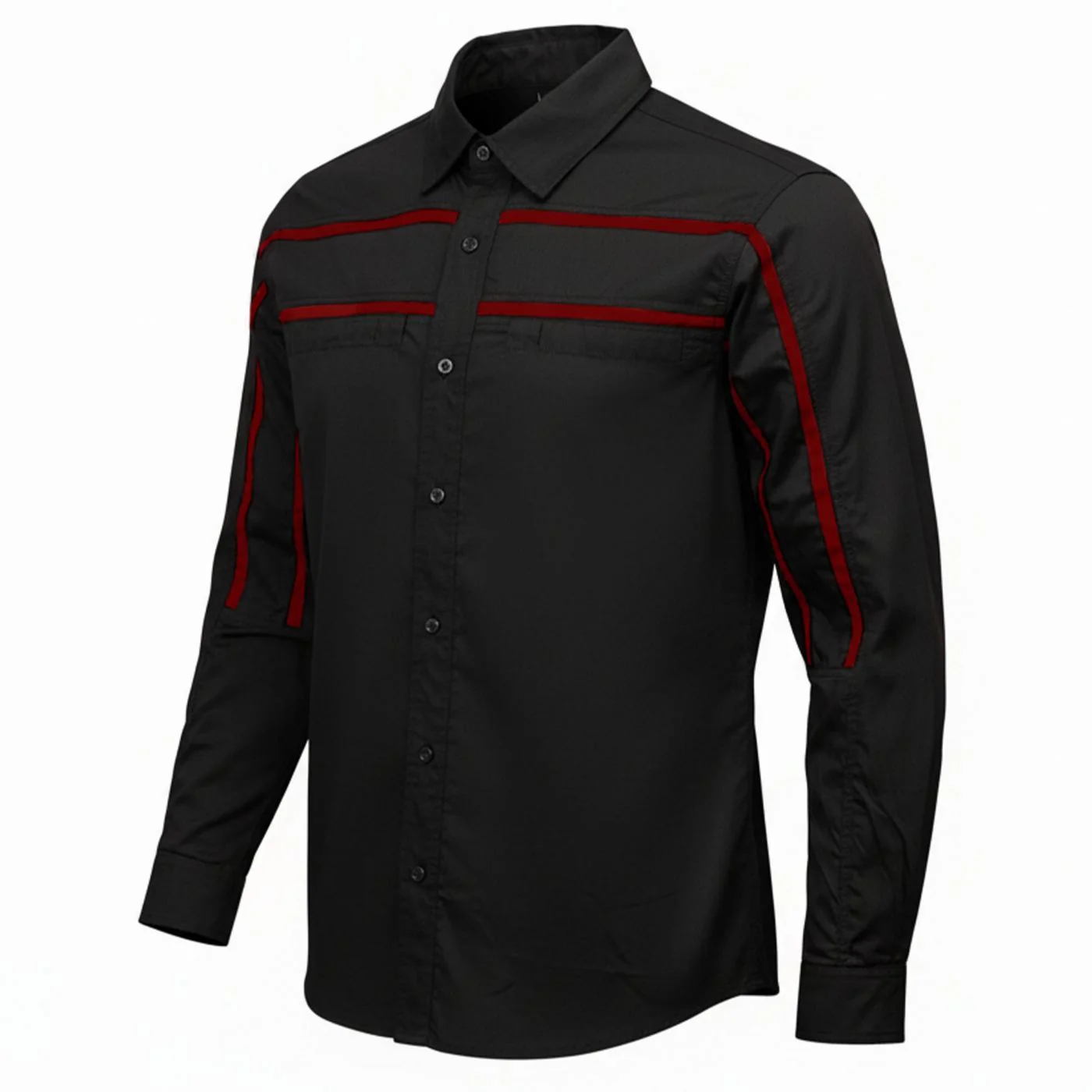 MMCC Men's Octane Long Sleeve Mechanic Shirt - Black with Red Stripe - 50-50 Cotton Poly - MMCC16002 - Image 10