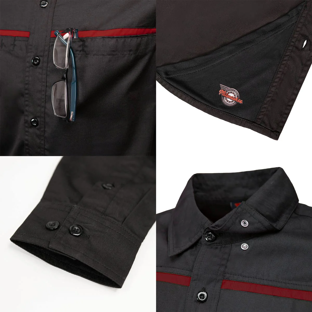 MMCC Men's Octane Long Sleeve Mechanic Shirt - Black with Red Stripe - 50-50 Cotton Poly - MMCC16002 - Image 8