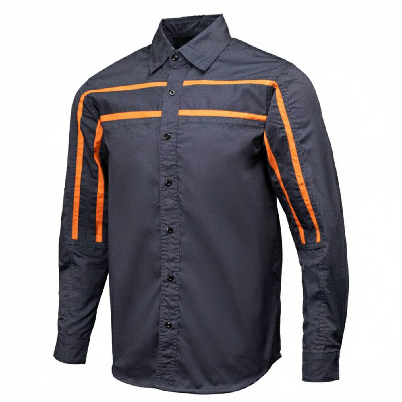 MMCC Men's Octane Long Sleeve Mechanic Shirt - Grey with Orange Stripe - 50-50 Cotton Poly - MMCC16001 - Image 9