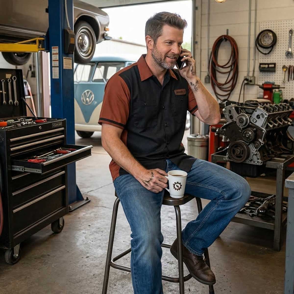 MMCC Men's Pit Line Mechanic Button Up Shirt - Dual Chest Pockets - Microfiber Panel - Rider Ready - MMC16025 - Image 4