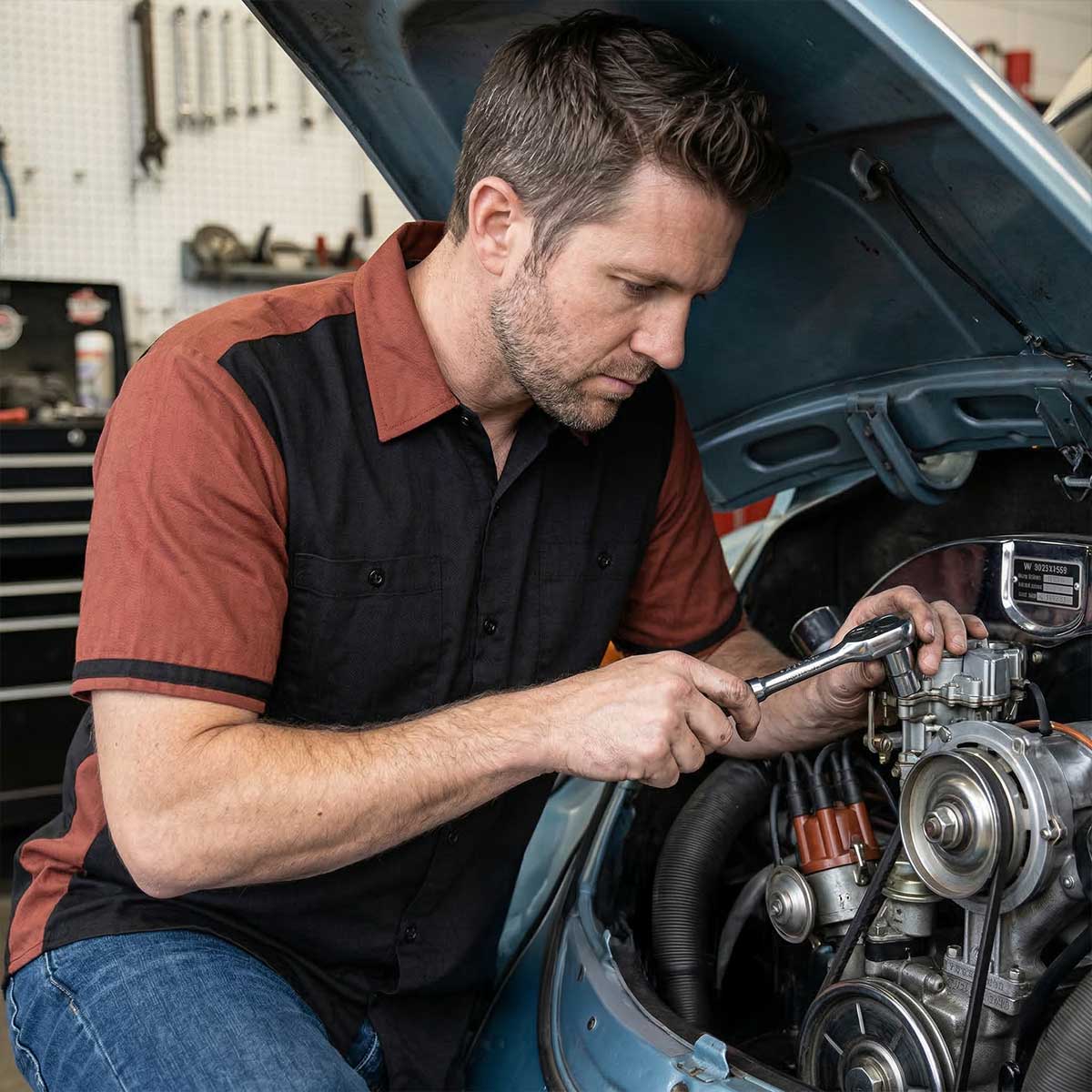 MMCC Men's Pit Line Mechanic Button Up Shirt - Dual Chest Pockets - Microfiber Panel - Rider Ready - MMC16025 - Image 6