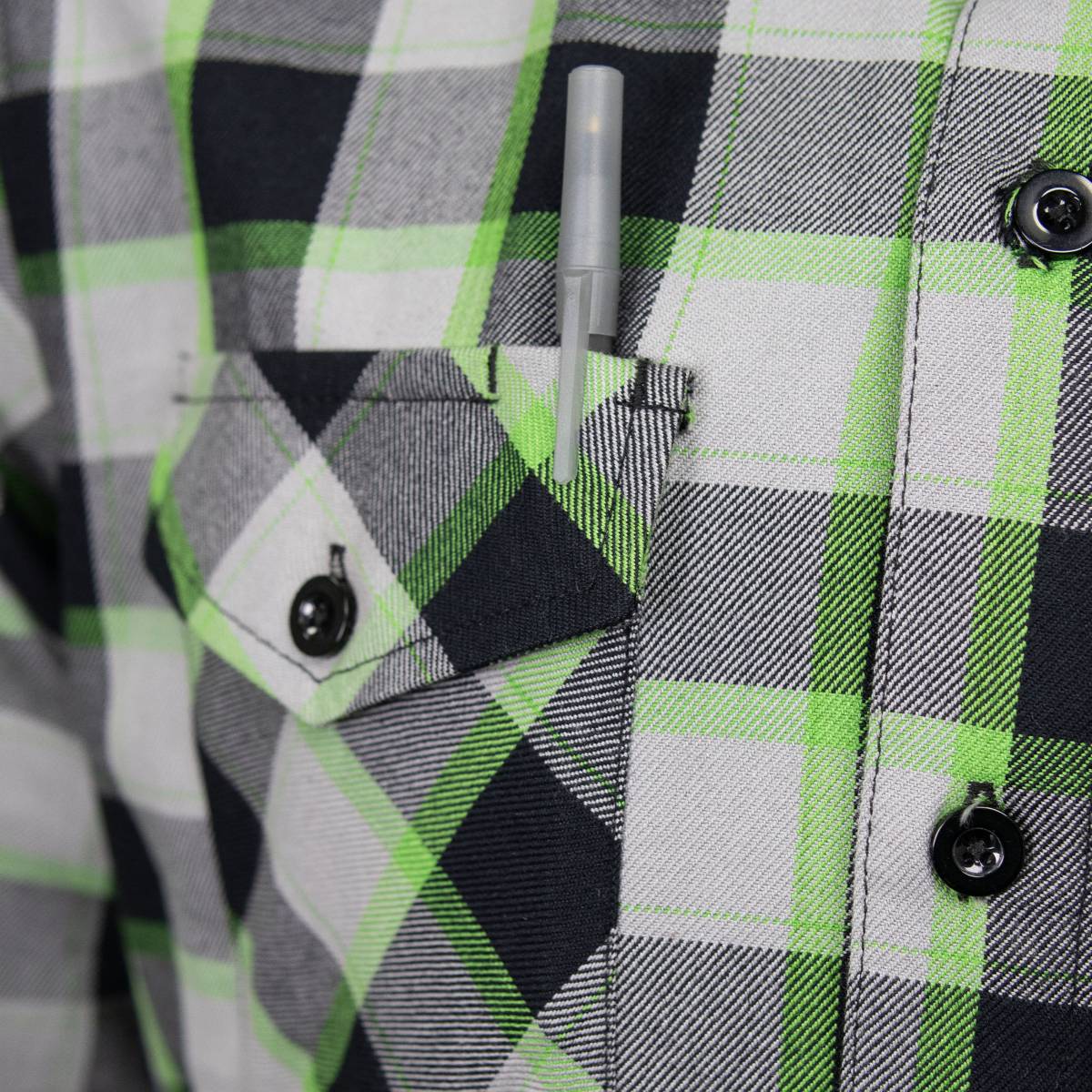 MMCC Radioactive Men's Black Gray Green Plaid Flannel Shirt - 100% Cotton Long Sleeve Button-Up - MMC11602 - Image 10