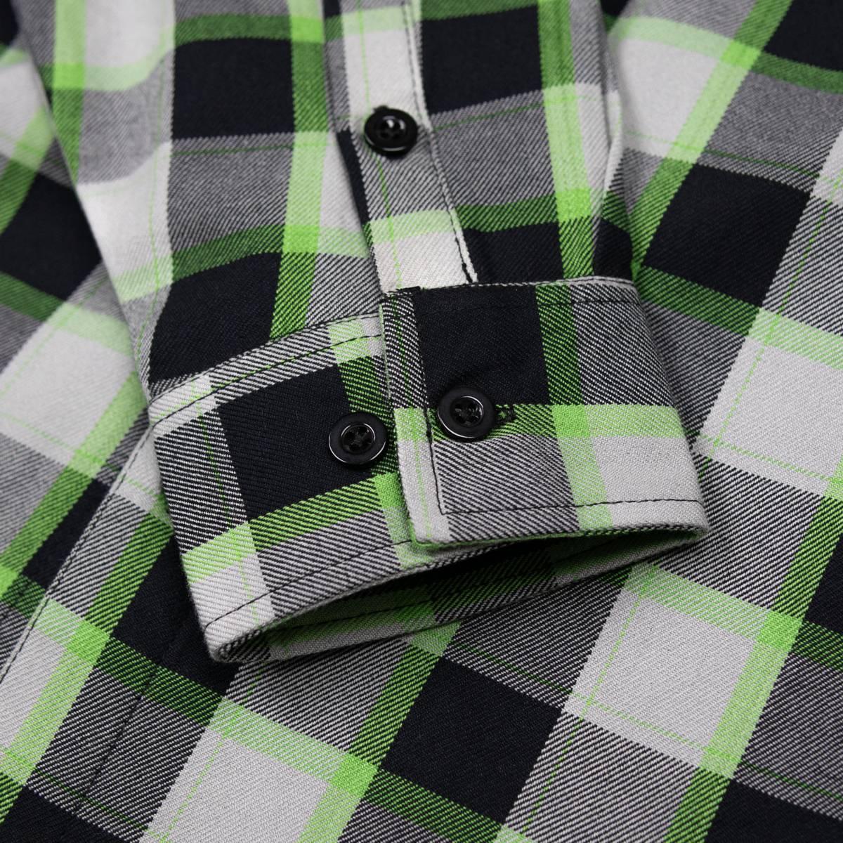 MMCC Radioactive Men's Black Gray Green Plaid Flannel Shirt - 100% Cotton Long Sleeve Button-Up - MMC11602 - Image 11