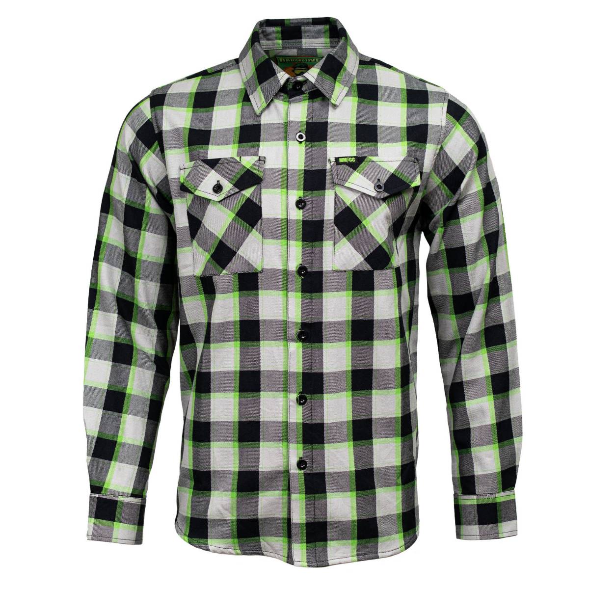 MMCC Radioactive Men's Black Gray Green Plaid Flannel Shirt - 100% Cotton Long Sleeve Button-Up - MMC11602 - Image 12