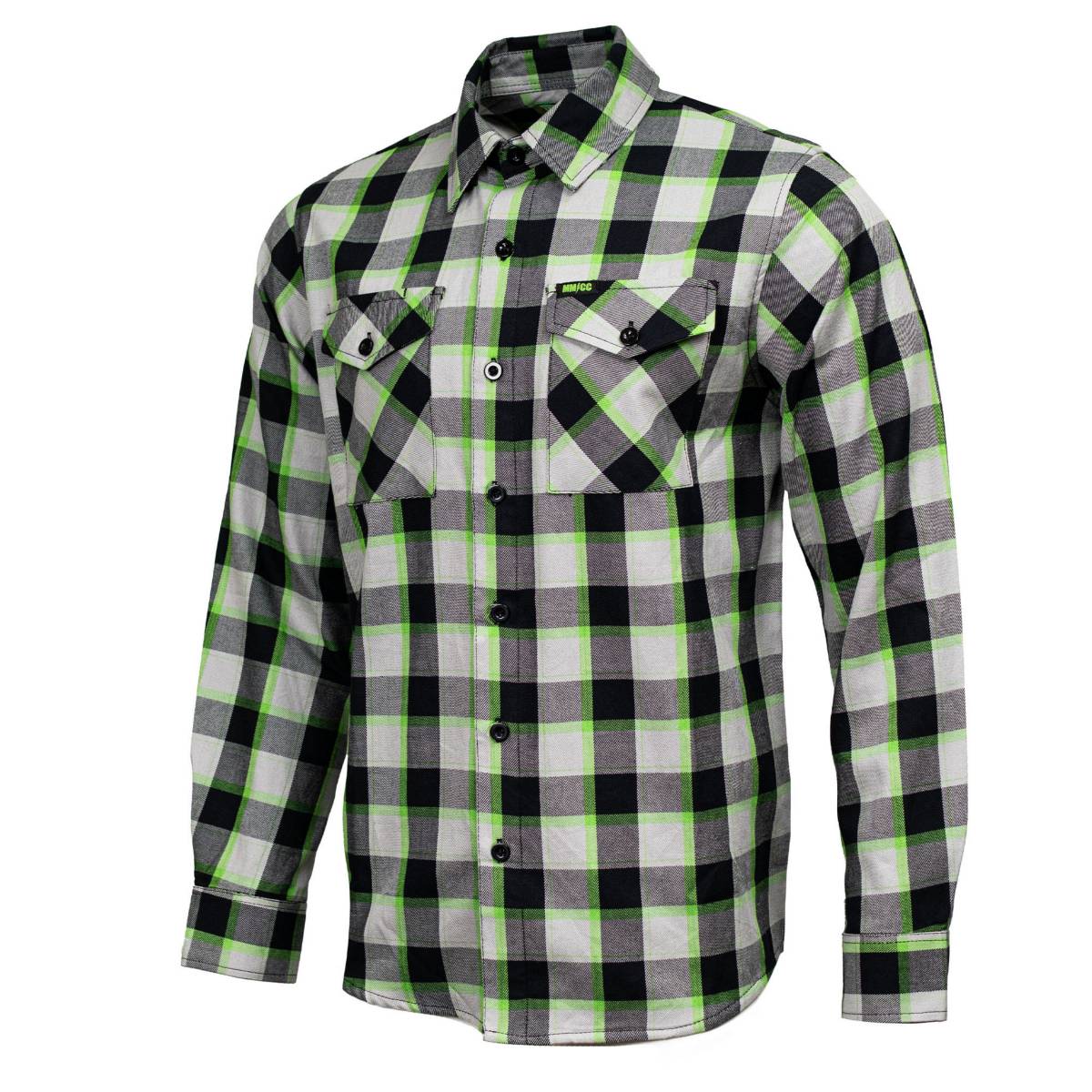 MMCC Radioactive Men's Black Gray Green Plaid Flannel Shirt - 100% Cotton Long Sleeve Button-Up - MMC11602 - Image 13