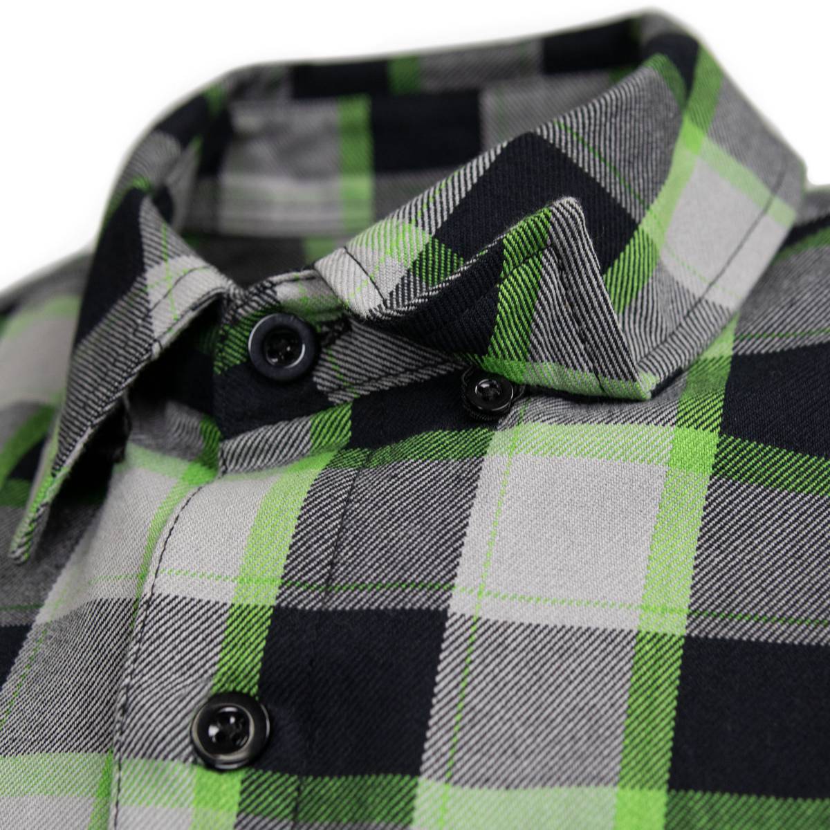 MMCC Radioactive Men's Black Gray Green Plaid Flannel Shirt - 100% Cotton Long Sleeve Button-Up - MMC11602 - Image 9