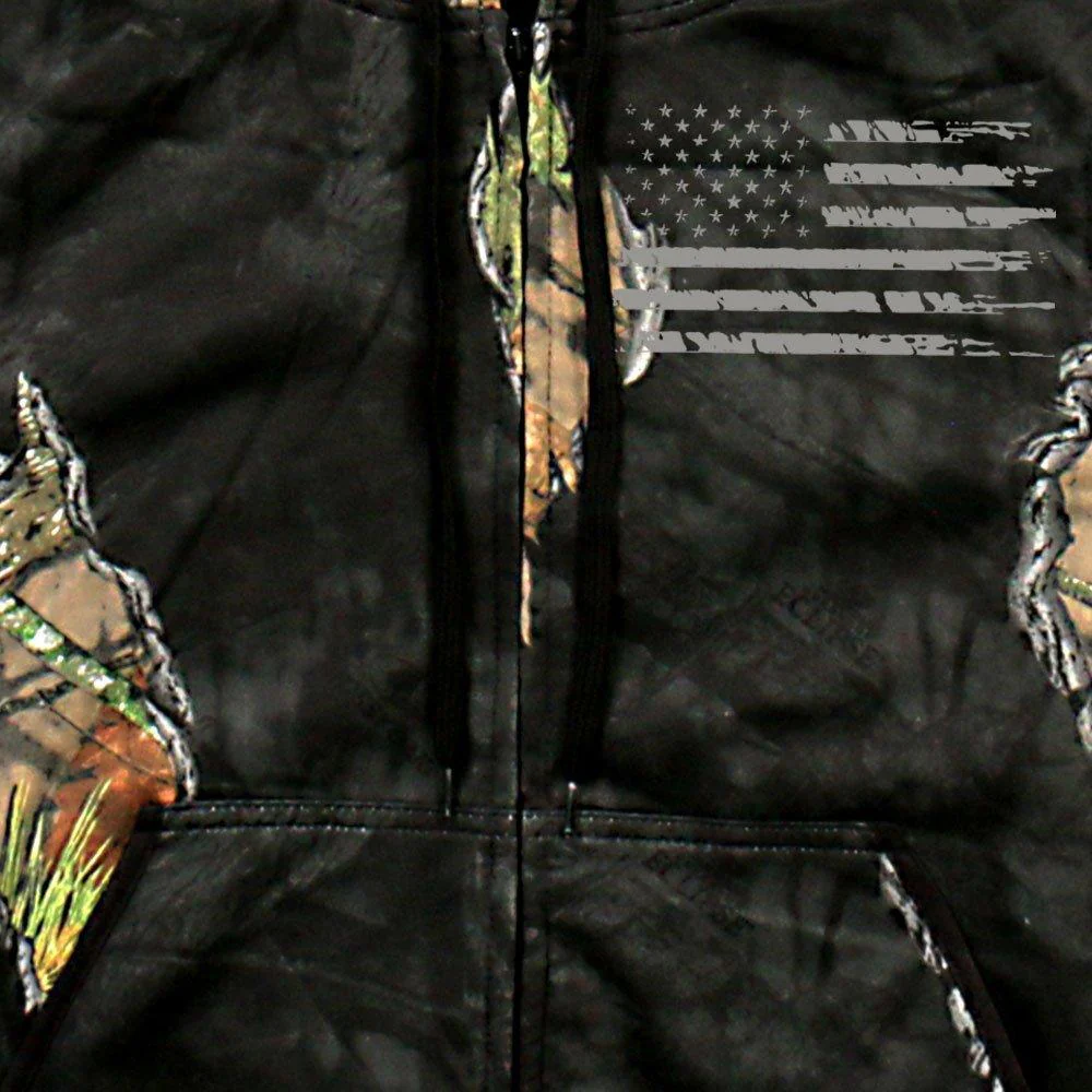 Mossy Oak and Hot Leathers GMZ4470 Mens Limited Edition Mashup Flag Eclipse Camo Zip Up Hoodie Sweatshirt - Image 2