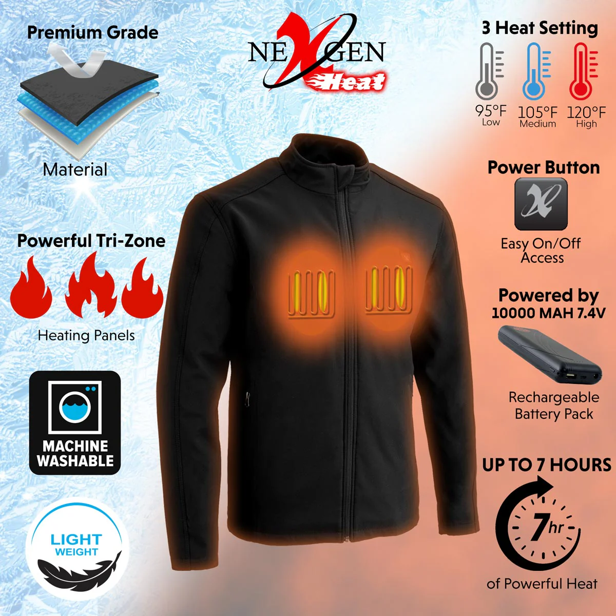 Nexgen Heat NXM1762SET Men’s Soft Shell Heated Jacket - Black Standup Collar Jacket for Winter with Battery Pack - Image 2