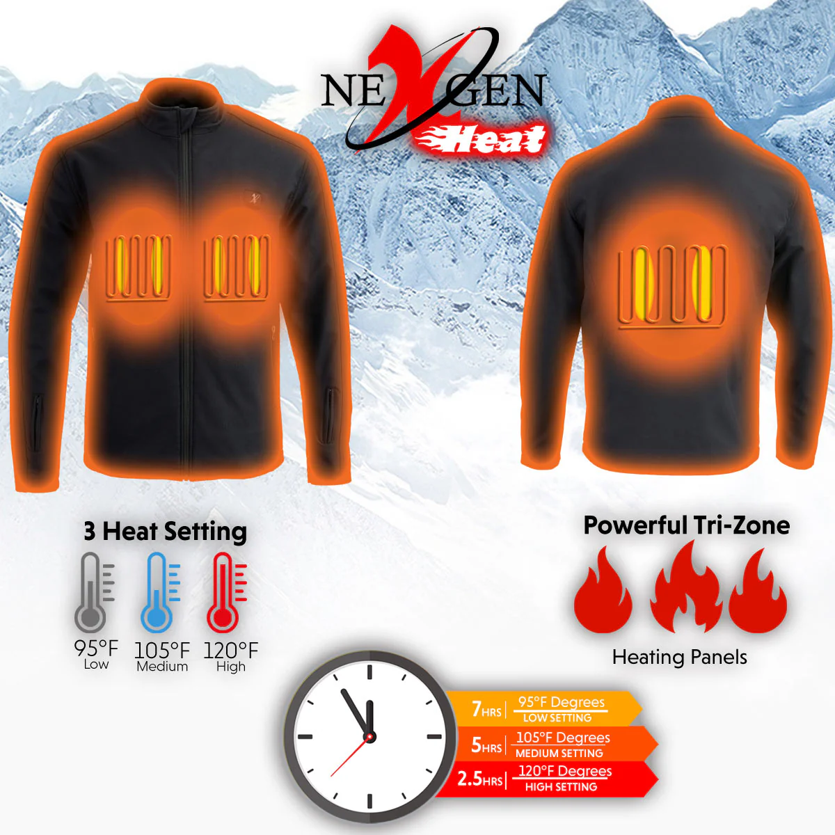 Nexgen Heat NXM1762SET Men’s Soft Shell Heated Jacket - Black Standup Collar Jacket for Winter with Battery Pack - Image 4