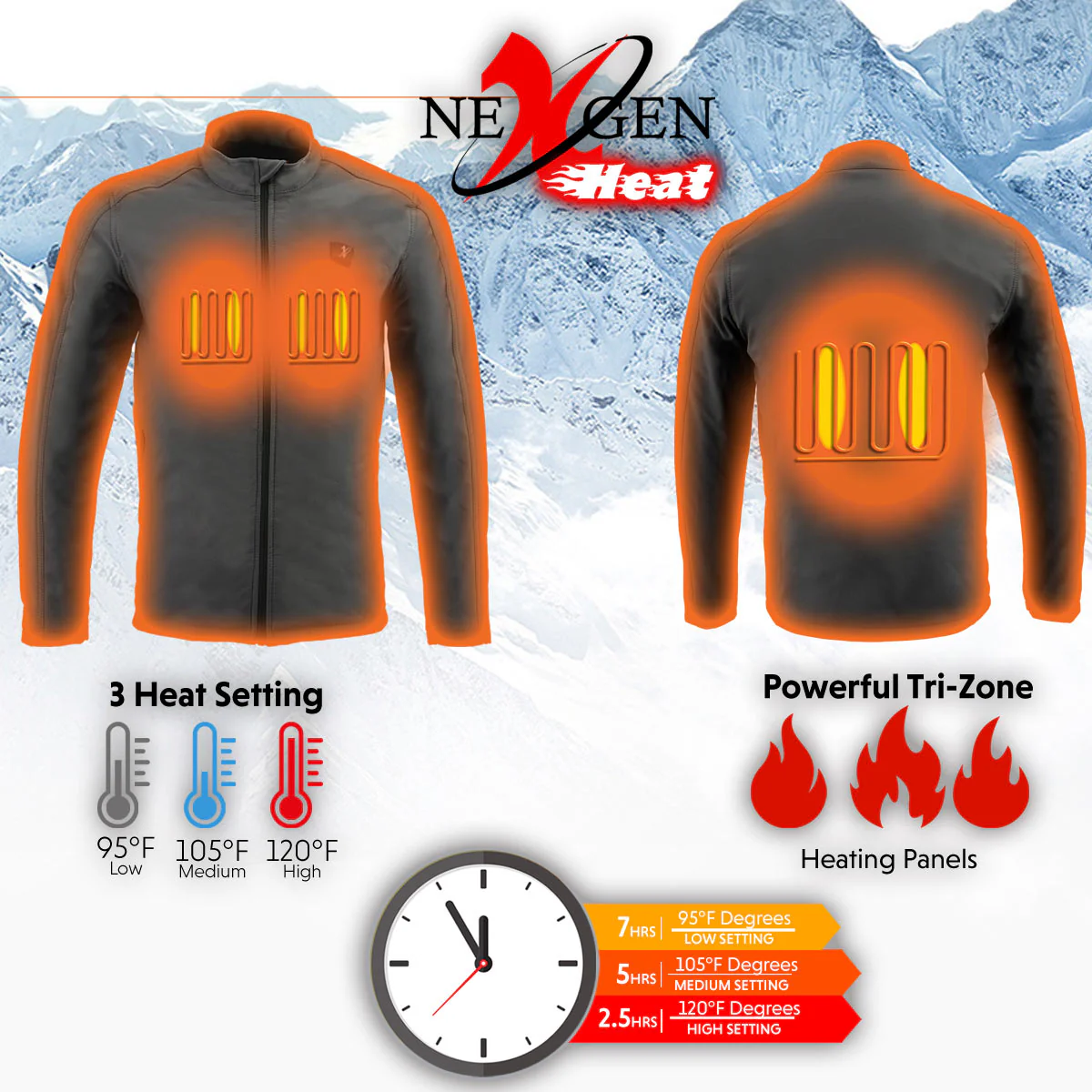Nexgen Heat NXM1762SET Men’s Soft Shell Heated Jacket - Grey Standup Collar Jacket for Winter with Battery Pack - Image 13