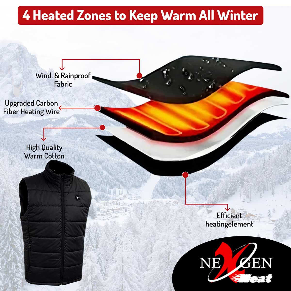 NexGen NXM3301SET Men's 'Puffed' Black Heated Textile Vest (Rechargeable Battery Pack Included) - Image 16