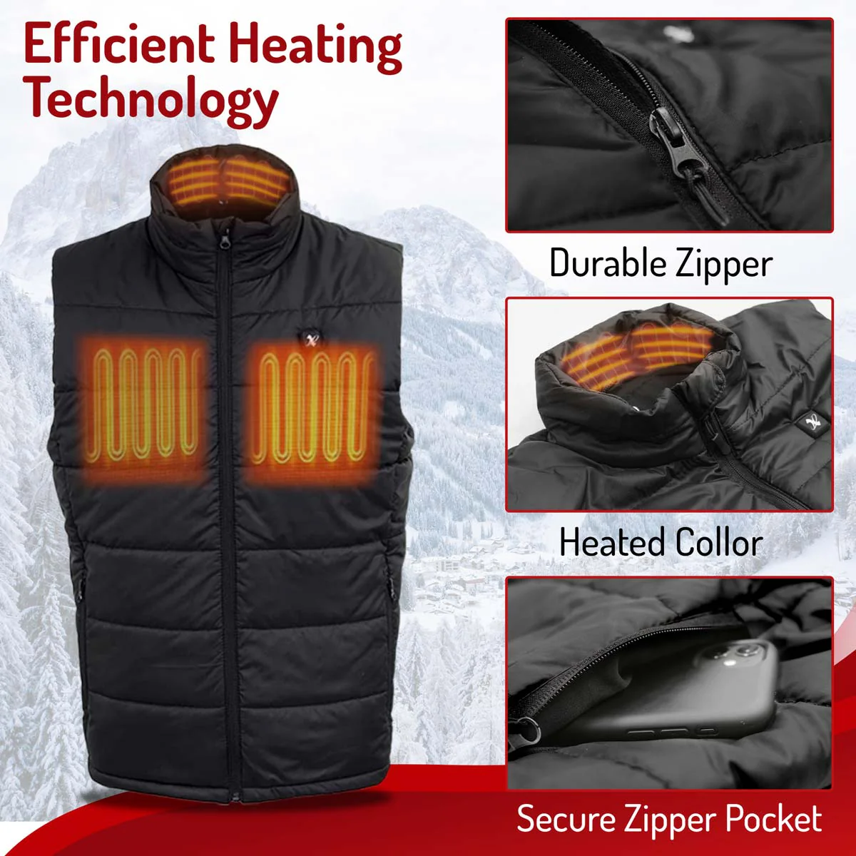 NexGen NXM3301SET Men's 'Puffed' Black Heated Textile Vest (Rechargeable Battery Pack Included) - Image 18