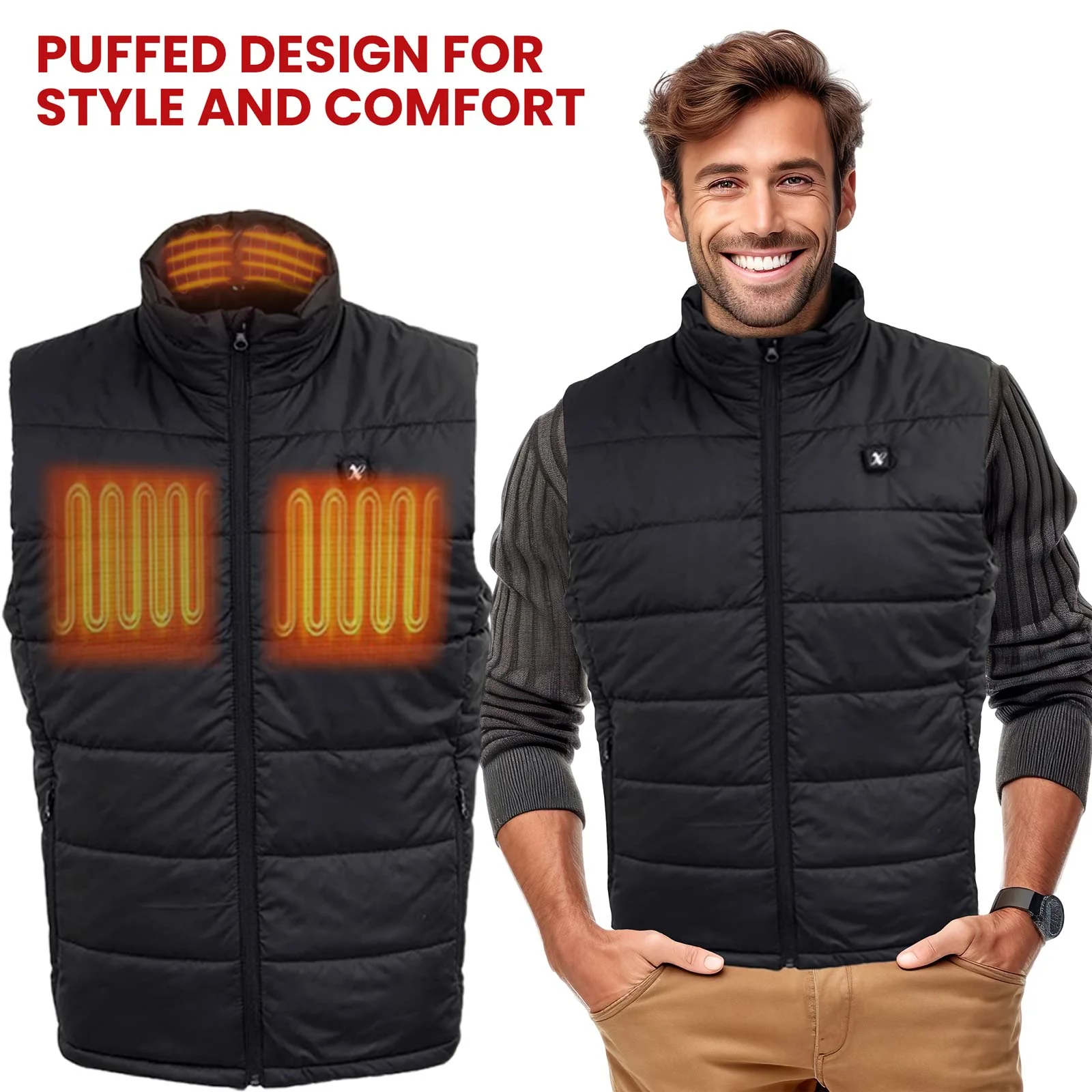 NexGen NXM3301SET Men's 'Puffed' Black Heated Textile Vest (Rechargeable Battery Pack Included) - Image 19