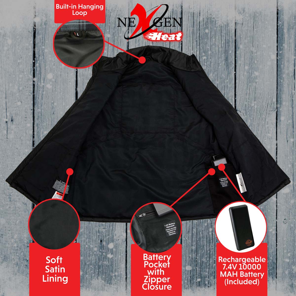 NexGen NXM3301SET Men's 'Puffed' Black Heated Textile Vest (Rechargeable Battery Pack Included) - Image 9