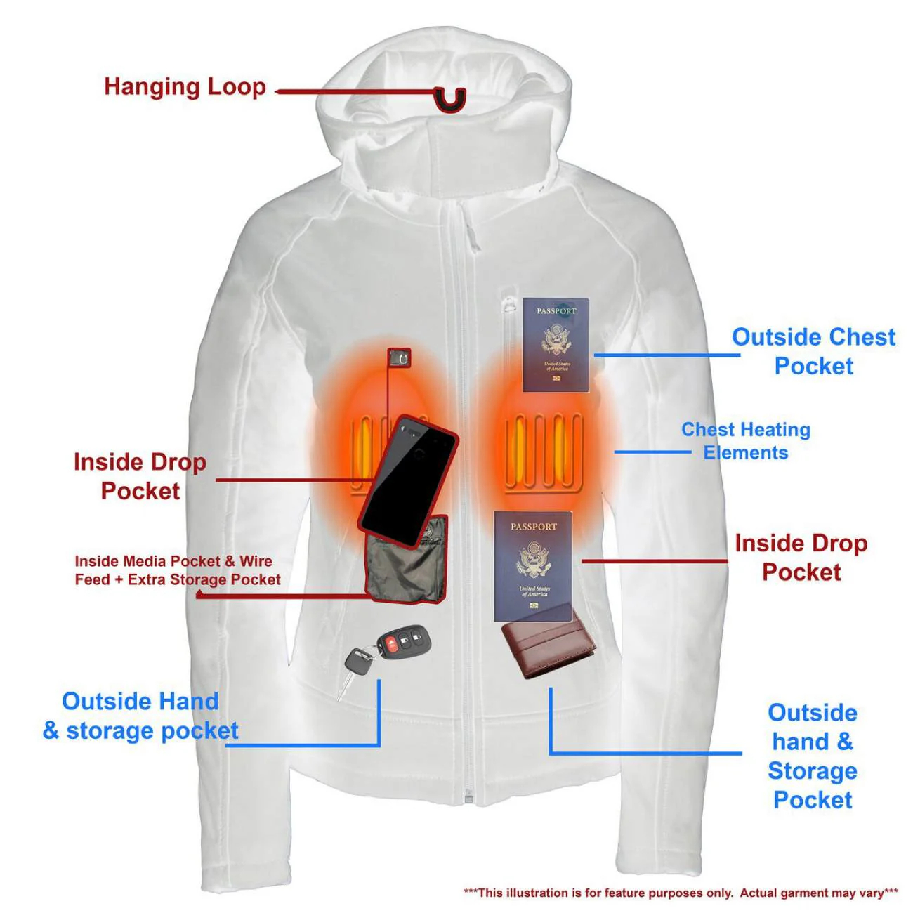 NexGen NXL2767SET Women's 'Ruffled' Black Heated Soft Shell Hooded Jacket (Rechargeable Battery Pack Included) - Image 8