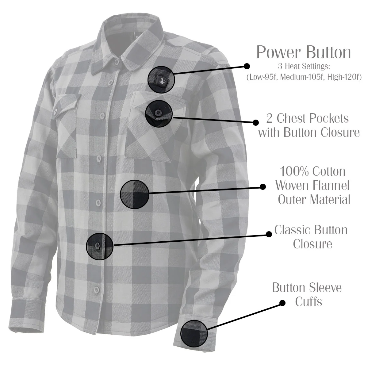 Nexgen Heat Women's NXL2601SET Bonnie Black - Grey Heated Flannel Sleeve Shirt for Outdoor Activities w/ Battery - Image 8