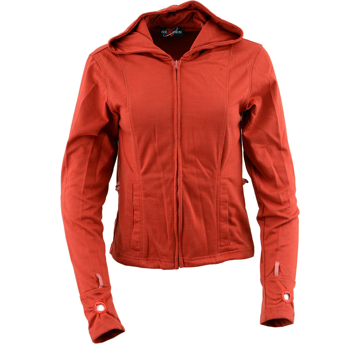 NexGen SH1998 Ladies Red and Black Textile Racer Jacket with Removable Hoodie - Image 4