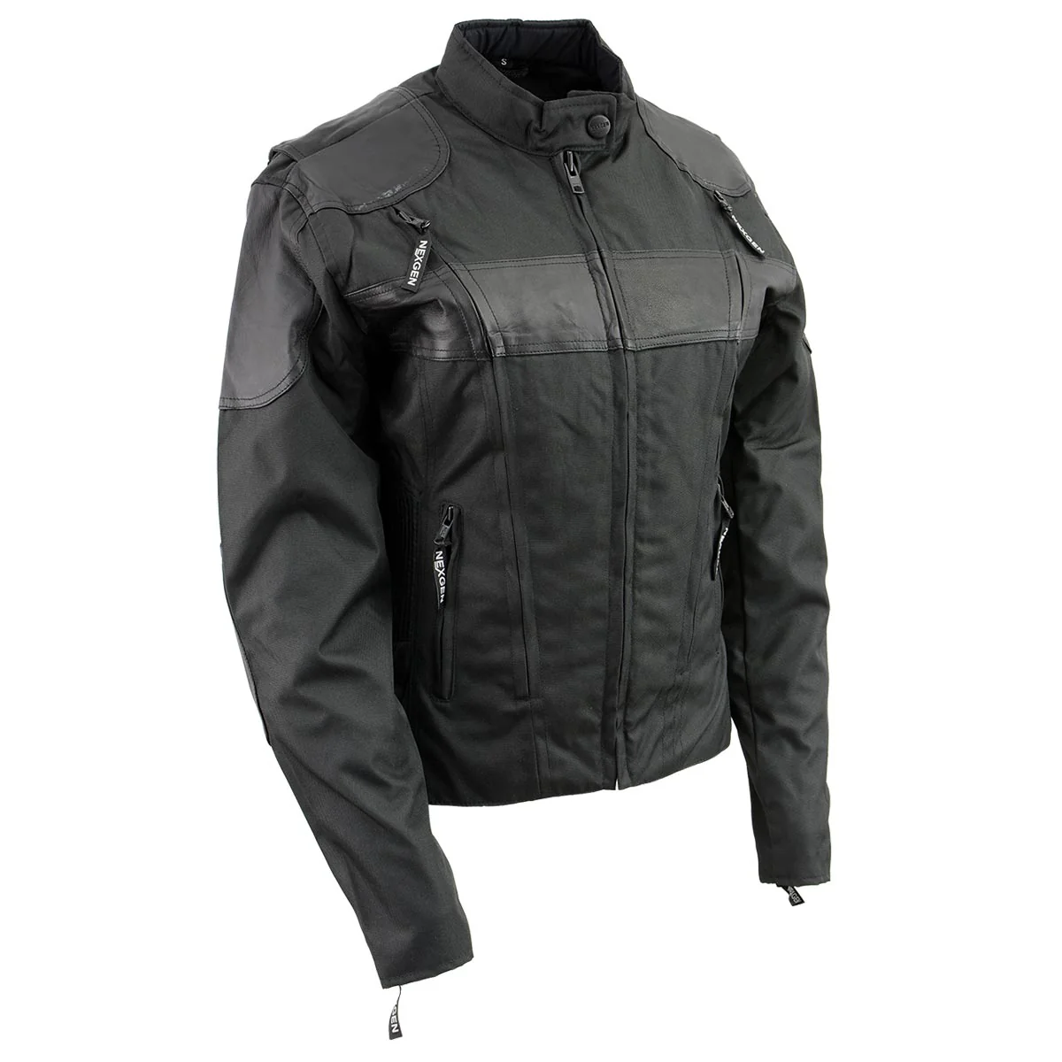 NexGen SH2179 Women's Black Leather and Textile Vented Racer Jacket - Image 4