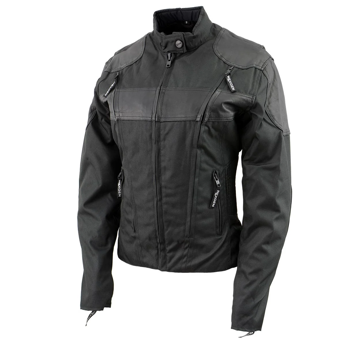NexGen SH2179 Women's Black Leather and Textile Vented Racer Jacket - Image 5