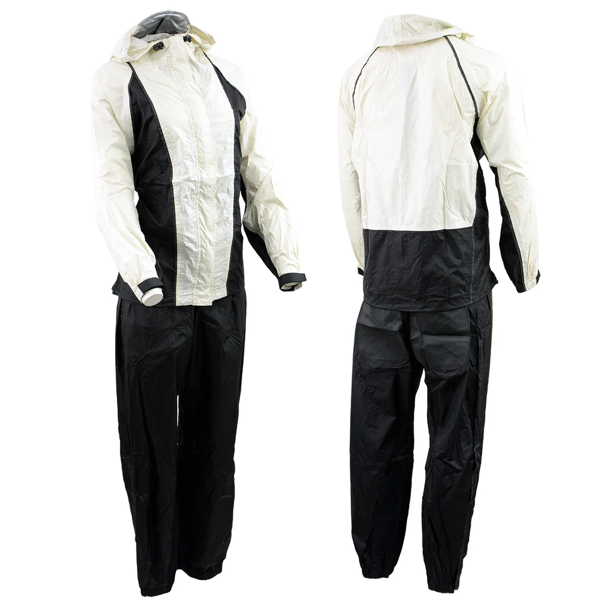 NexGen Ladies SH2344 Beige and Black Hooded Water Proof Rain Suit - Image 5