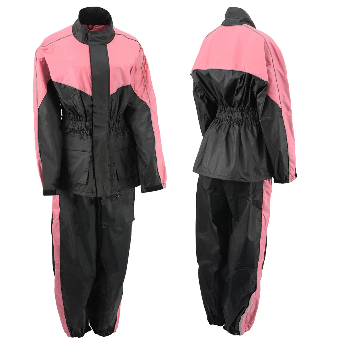 NexGen Ladies XS5001 Black and Pink Water Proof Rain Suit with Reflective Piping - Image 2