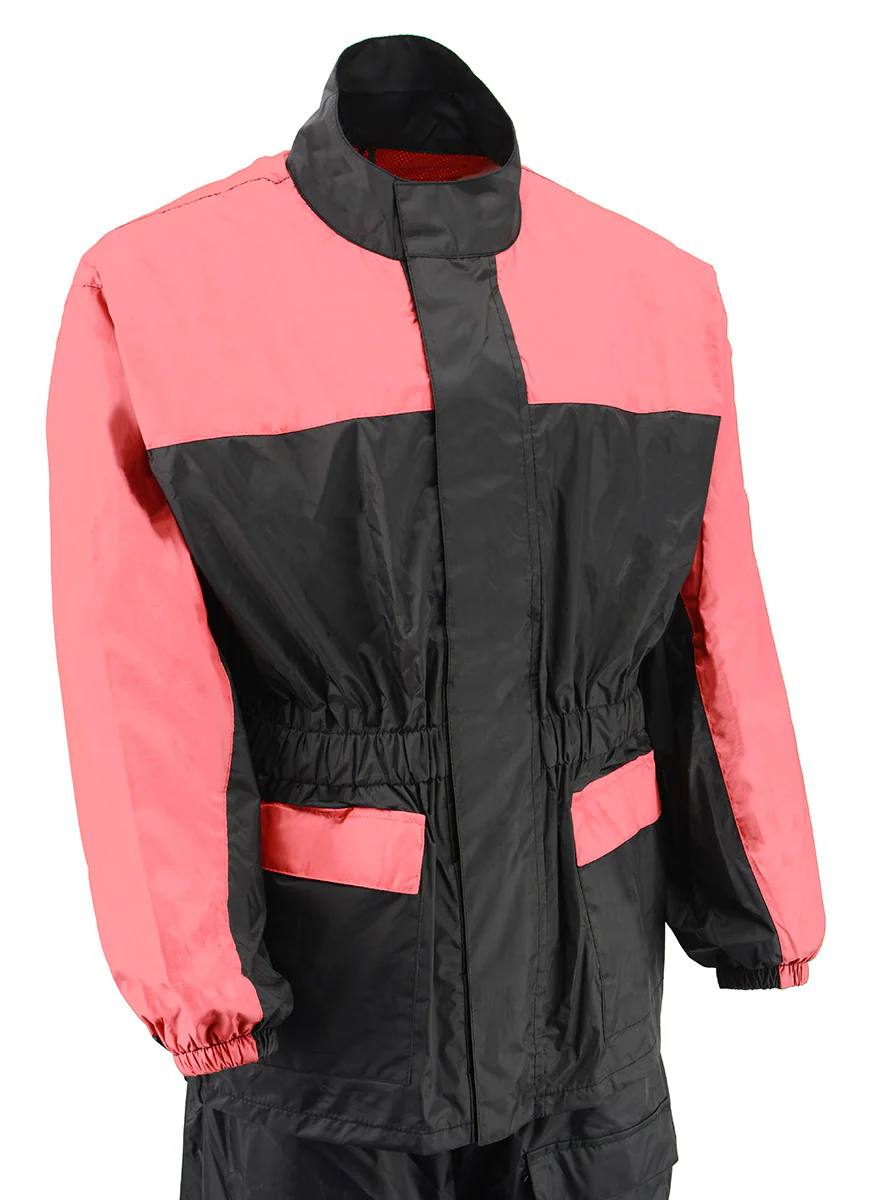 NexGen XS5031 Women's Pink and Black Water Proof Rain Suit with Cinch Sides - Image 8