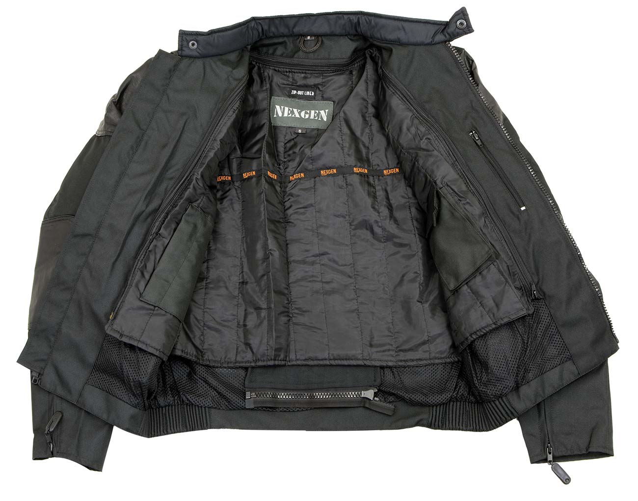 NexGen Men’s SH2177 Black Leather and Textile Vented Racer Jacket - Image 3