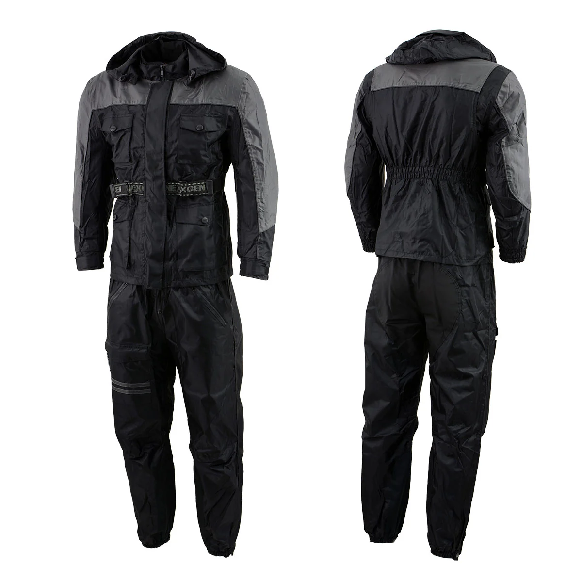NexGen Men's SH2049 Black and Grey Hooded Water Proof Armored Rain Suit - Image 3