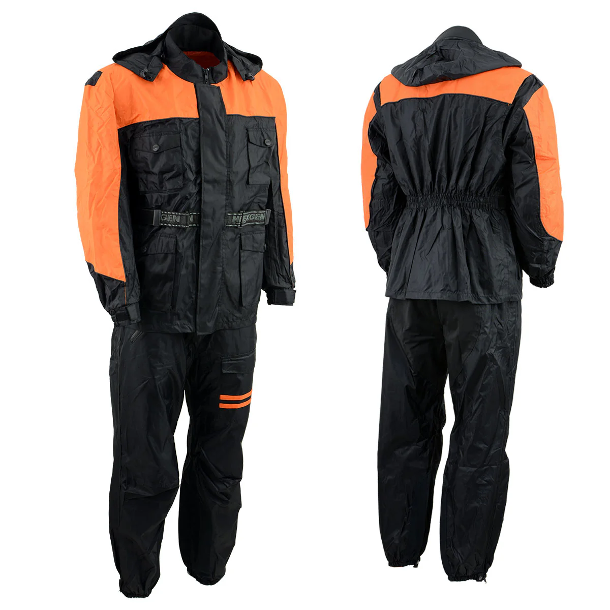 NexGen Men's SH2051 Black and Orange Hooded Water Proof Armored Rain Suit - Image 4