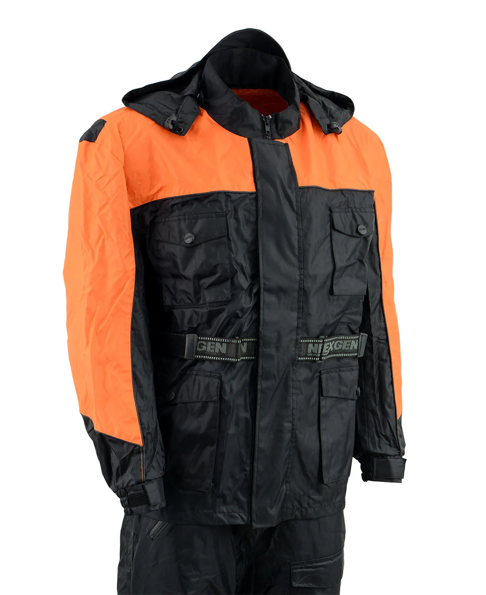 NexGen Men's SH2051 Black and Orange Hooded Water Proof Armored Rain Suit - Image 7