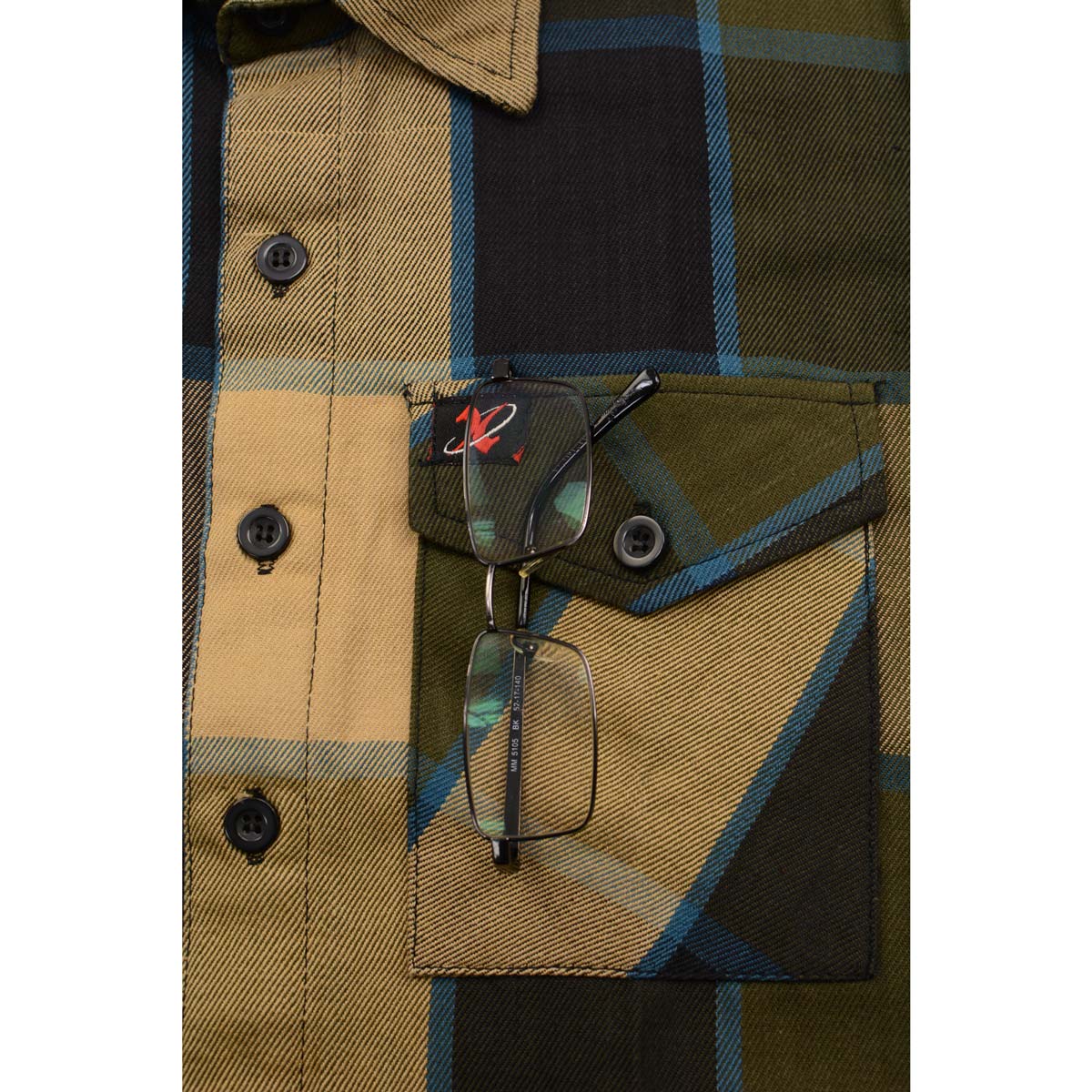 Milwaukee Leather MNG11639 Men's Flannel Plaid Beige with Black and Blue Long Sleeve Cotton Button Down Shirt - Image 13