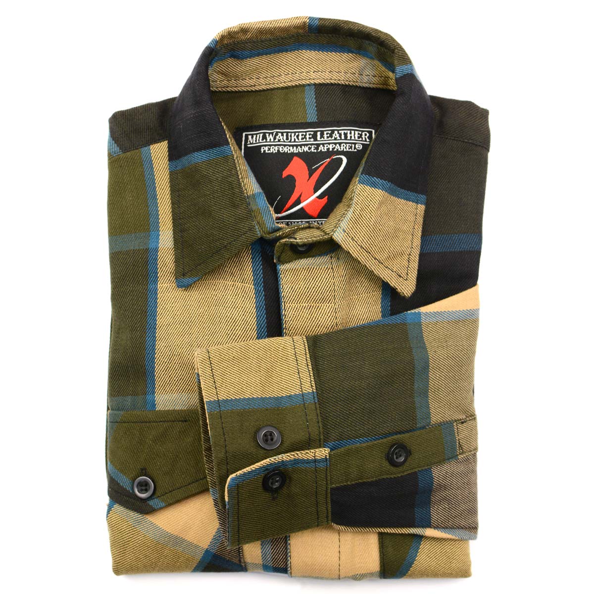 Milwaukee Leather MNG11639 Men's Flannel Plaid Beige with Black and Blue Long Sleeve Cotton Button Down Shirt - Image 14