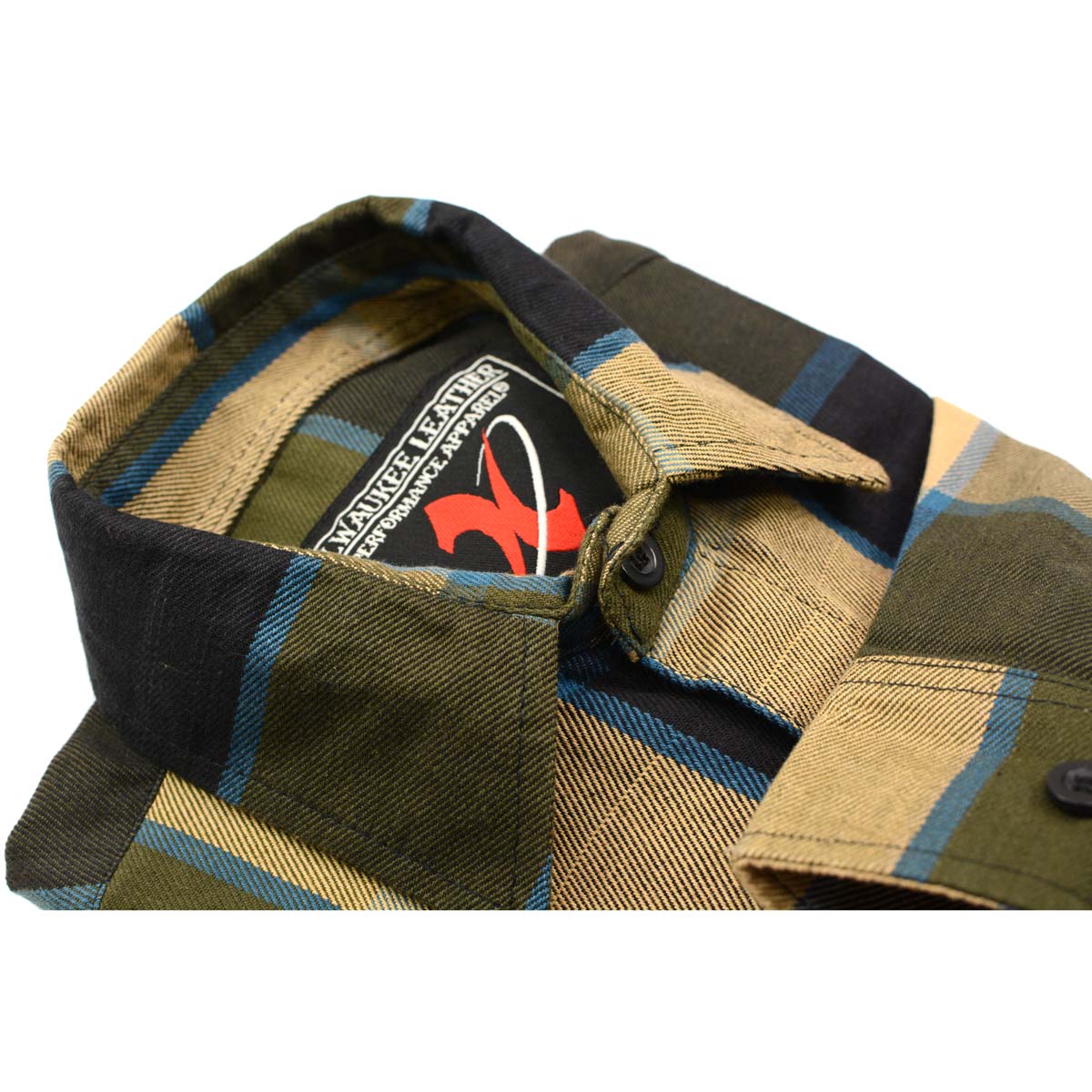 Milwaukee Leather MNG11639 Men's Flannel Plaid Beige with Black and Blue Long Sleeve Cotton Button Down Shirt - Image 15