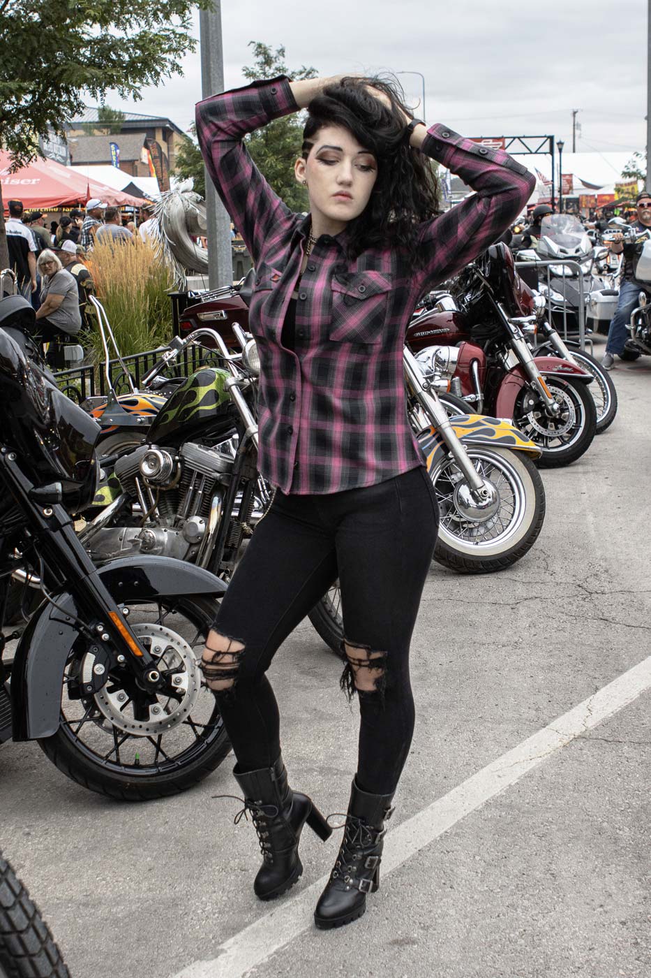 Milwaukee Leather MNG21604 Women's Casual Black with Pink Long Sleeve Casual Cotton Flannel Shirt - Image 2