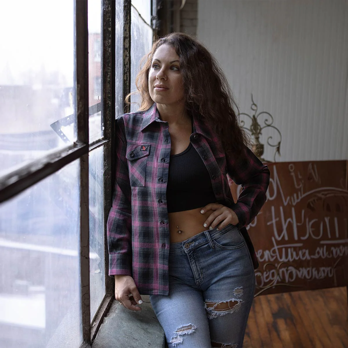 Milwaukee Leather MNG21604 Women's Casual Black with Pink Long Sleeve Casual Cotton Flannel Shirt - Image 6