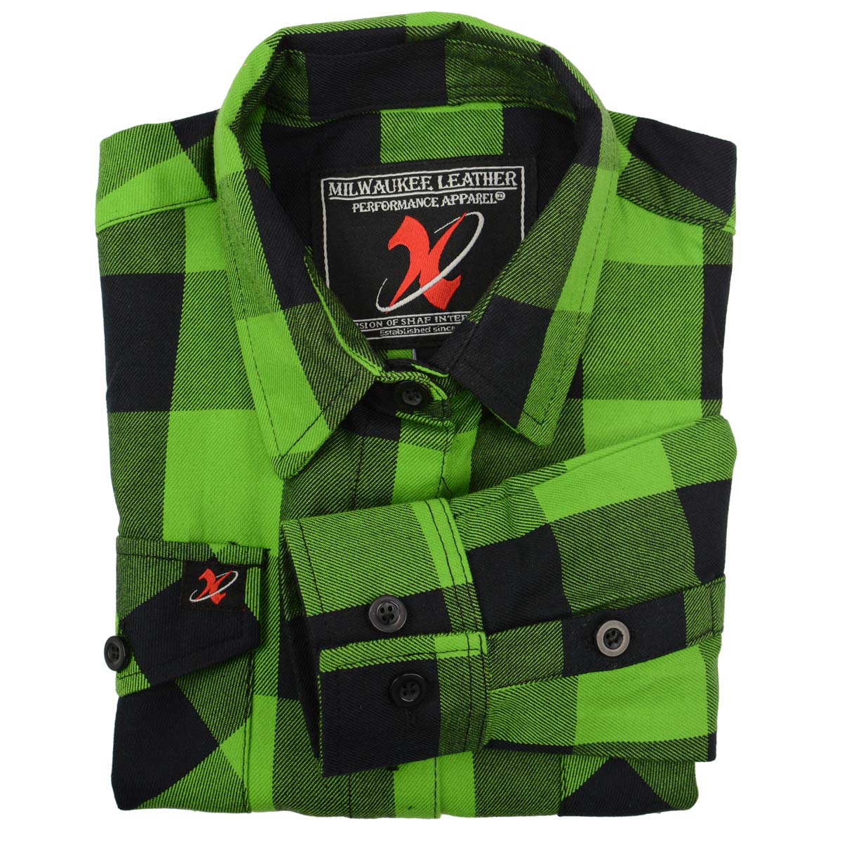 Milwaukee Leather MNG21606 Women's Lime Green and Black Long Sleeve Cotton Casual Flannel Shirt - Image 10