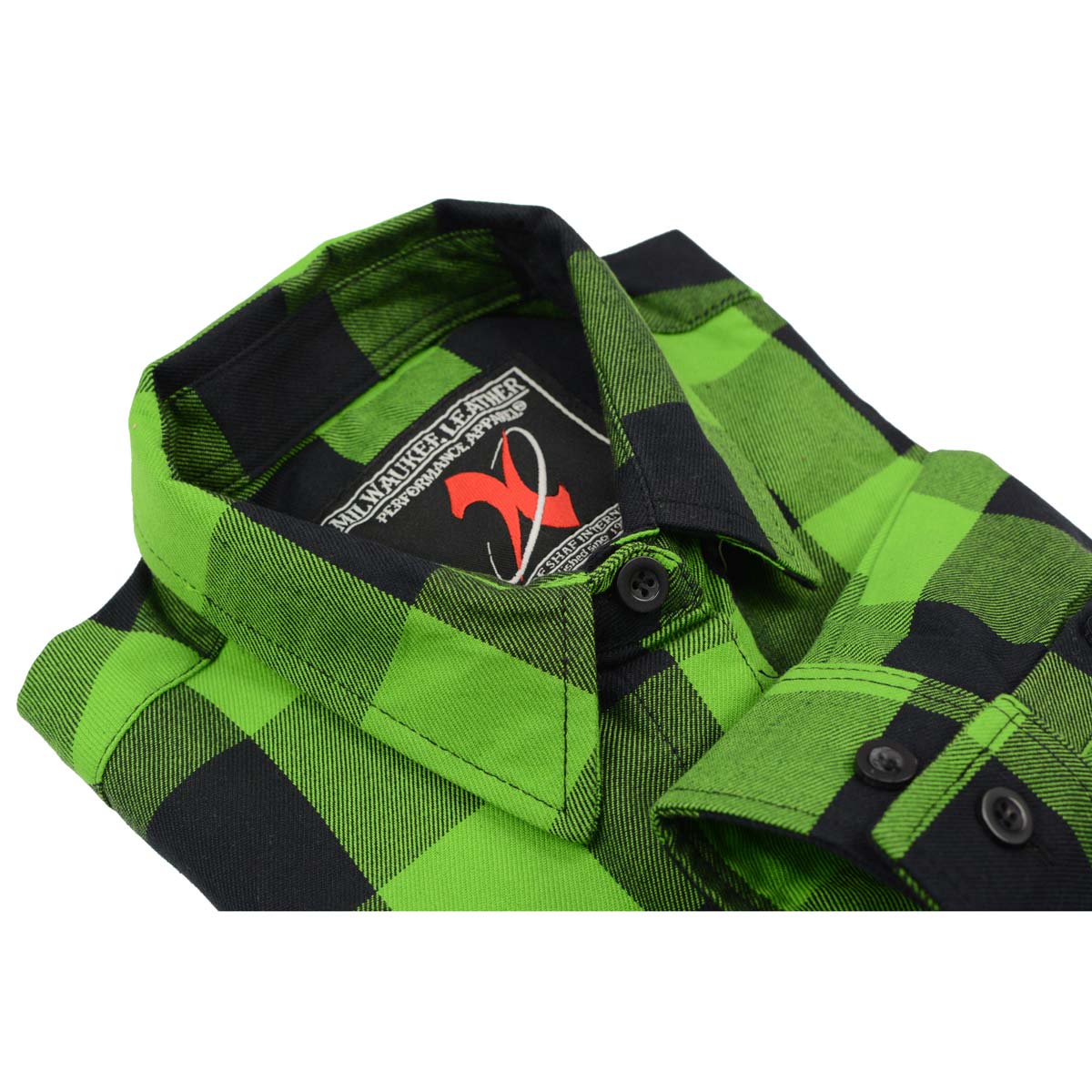 Milwaukee Leather MNG21606 Women's Lime Green and Black Long Sleeve Cotton Casual Flannel Shirt - Image 11