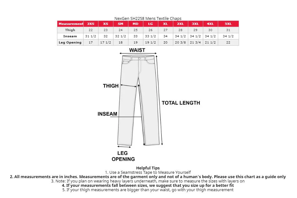 NexGen SH2258 Men's Black Textile Riding Chaps with Heat Protection - Image 5