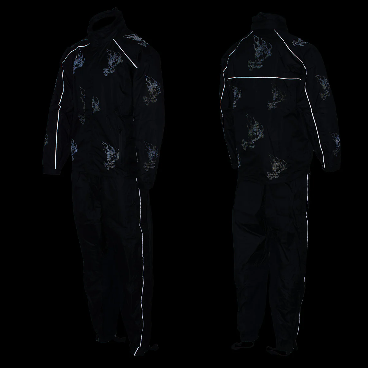 NexGen SH2334 Men’s Black Water Proof Rain Suit with Reflective Flame Skull Design - Image 3