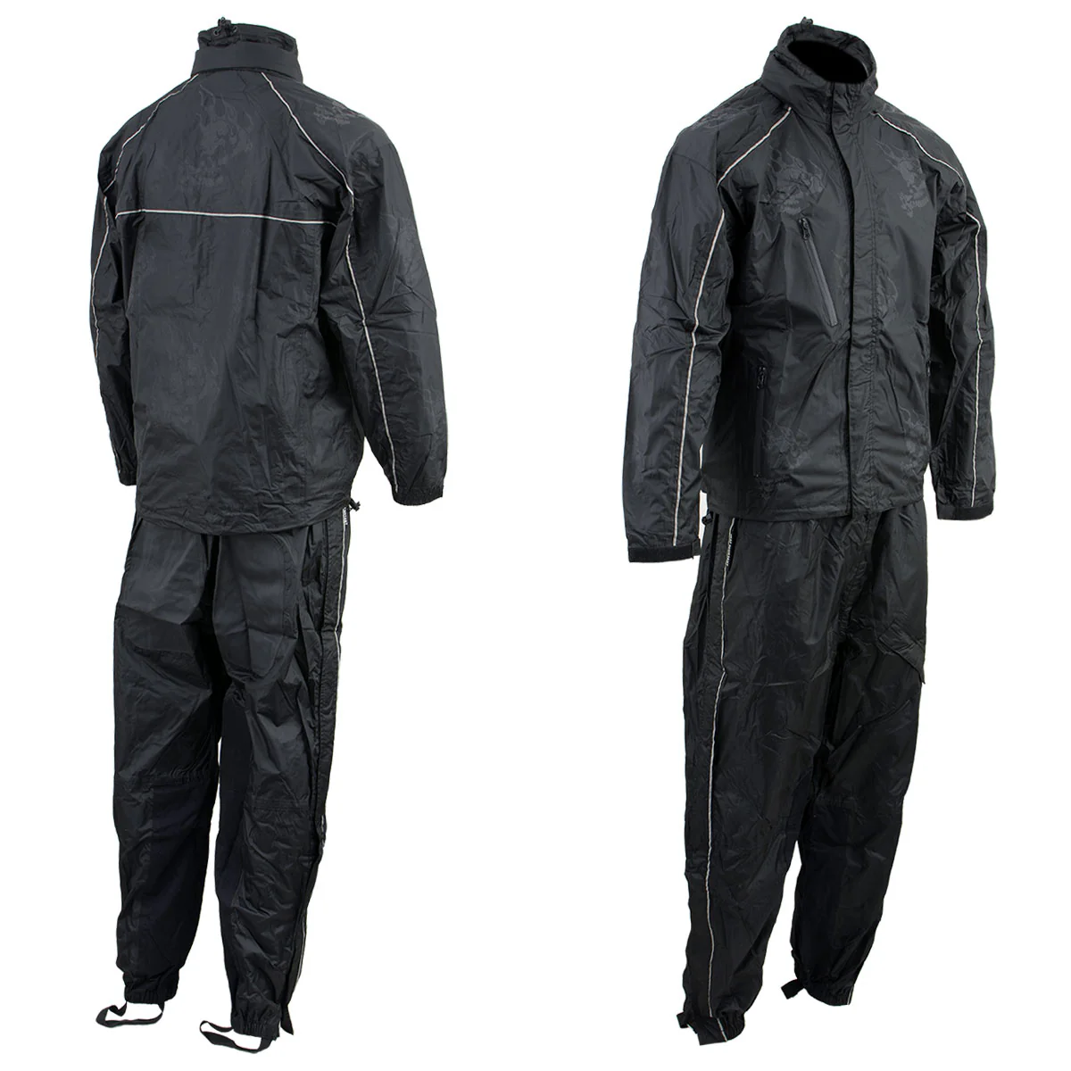 NexGen SH2334 Men’s Black Water Proof Rain Suit with Reflective Flame Skull Design - Image 4