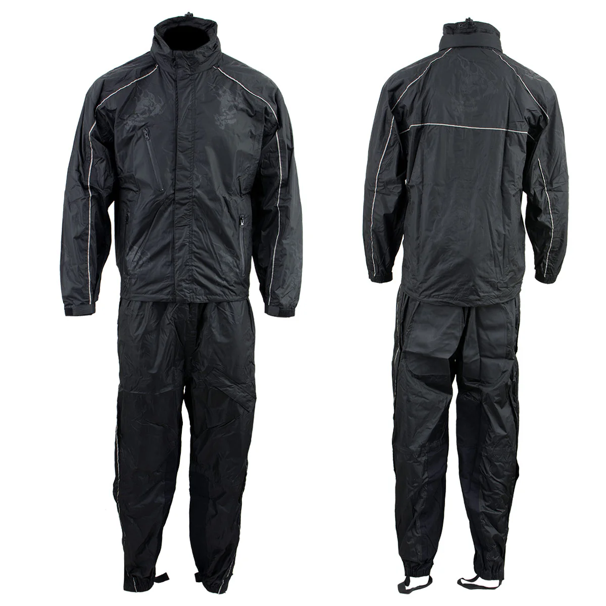 NexGen SH2334 Men’s Black Water Proof Rain Suit with Reflective Flame Skull Design - Image 5