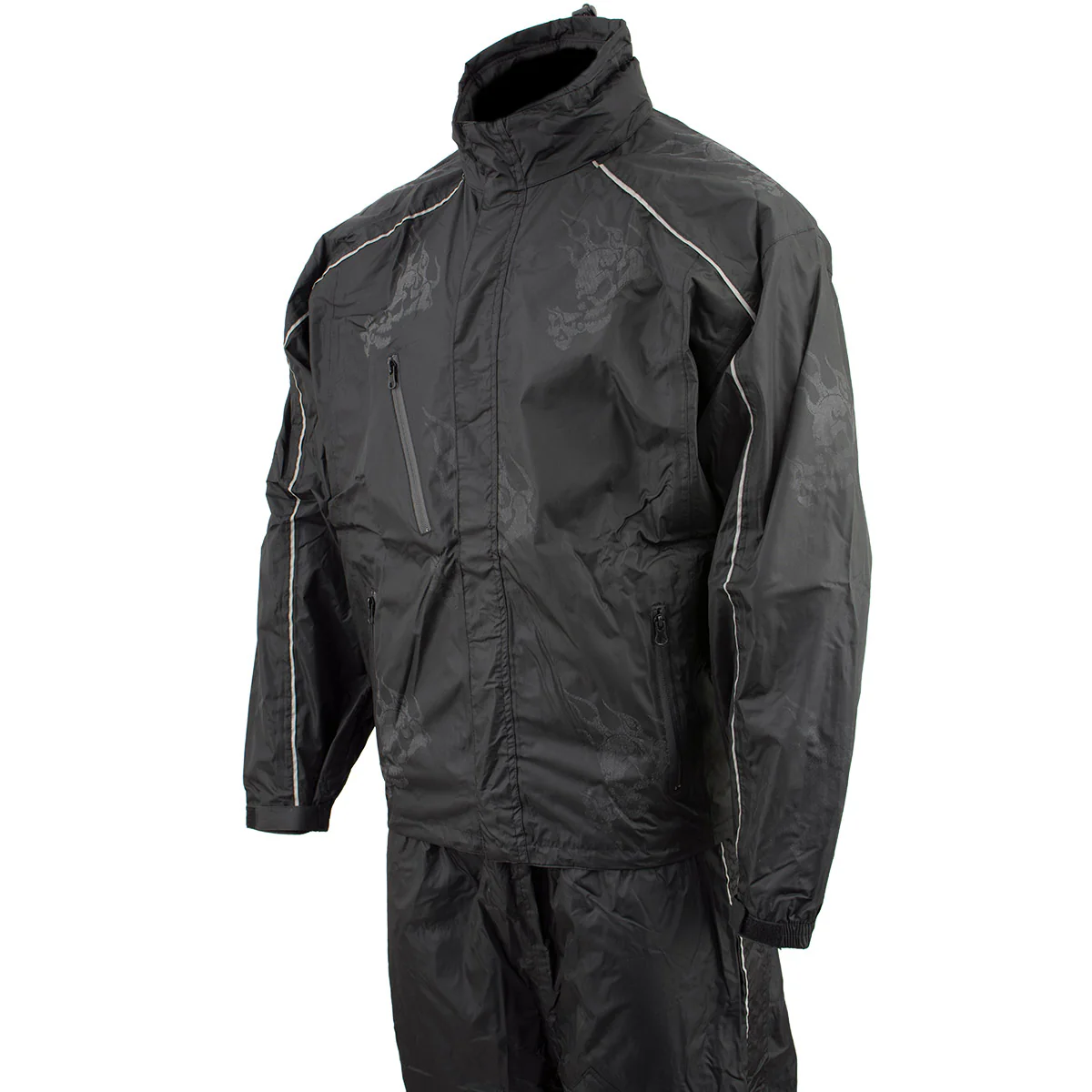 NexGen SH2334 Men’s Black Water Proof Rain Suit with Reflective Flame Skull Design - Image 6