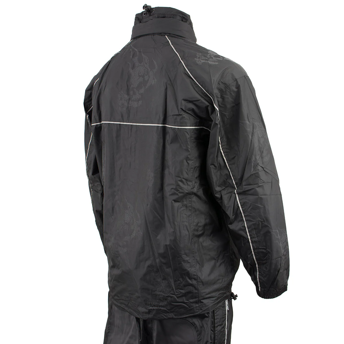 NexGen SH2334 Men’s Black Water Proof Rain Suit with Reflective Flame Skull Design - Image 7