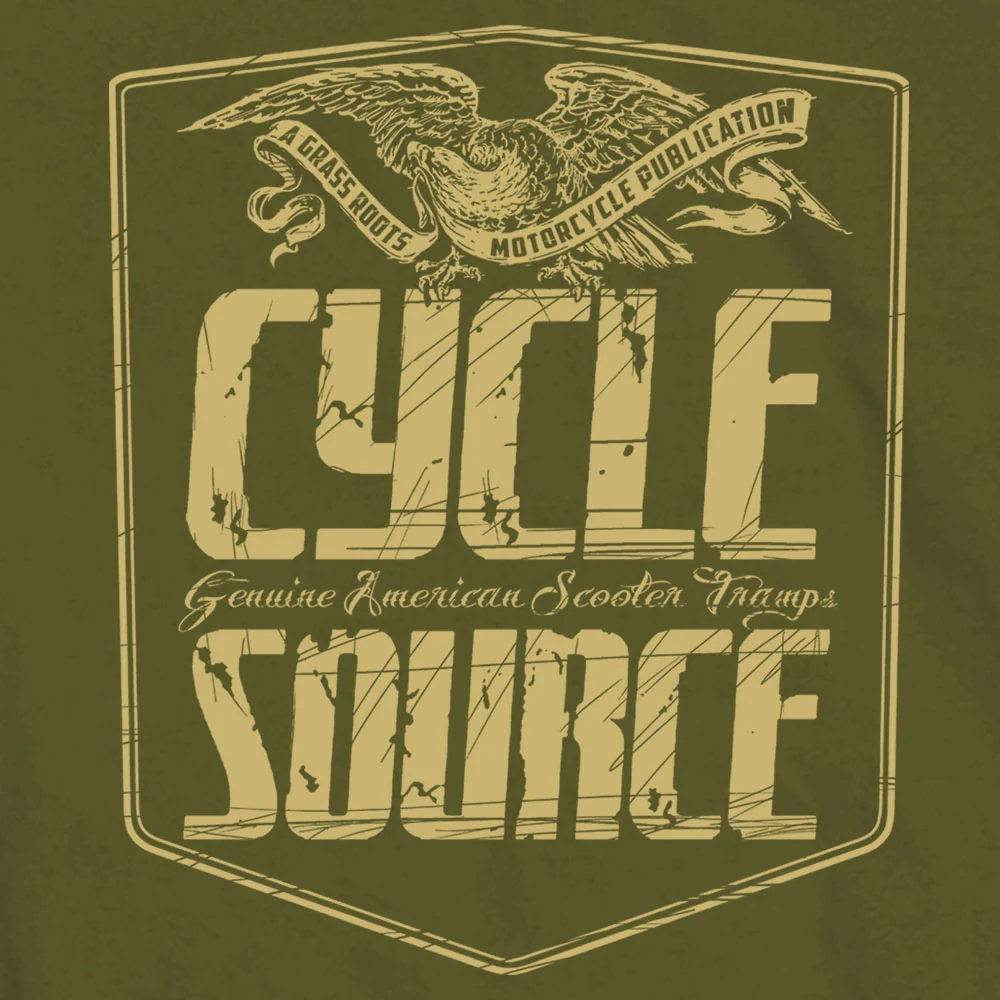 Official Cycle Source Magazine CSM1007 Men’s Eagle Military Green T-Shirt - Image 3
