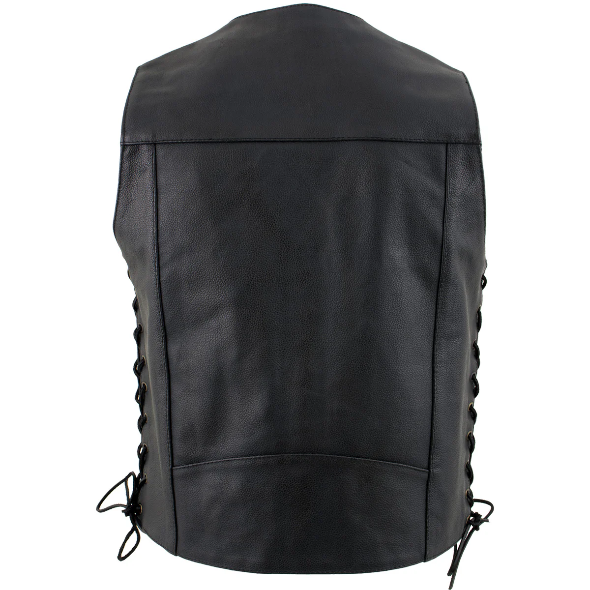 USA Leather 1204 Men's Black 'Dime' Classic Leather Ten Pocket Motorcycle Biker Vest with Side Laces - Image 5